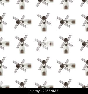 Seamless pattern windmills. Flat and solid color Vector illustration Stock Vector