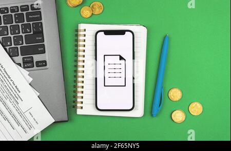 Future technology concept background and new modern workspace, office desk photo Stock Photo