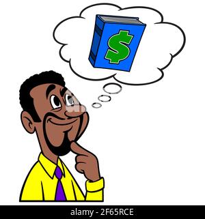 Man thinking about Blue Book Value - A cartoon illustration of a man thinking about Blue Book Value. Stock Vector