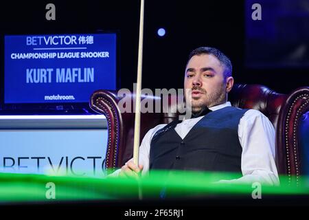 MILTON KEYNES, UNITED KINGDOM. 30th Mar, 2021. Kurt Maflin during 2021 Championship League Snooker- Day 1 matches at Marshall Arena on Tuesday, March 30, 2021 in MILTON KEYNES ENGLAND. Credit: Taka G Wu/Ģ����ý Live News Stock Photo