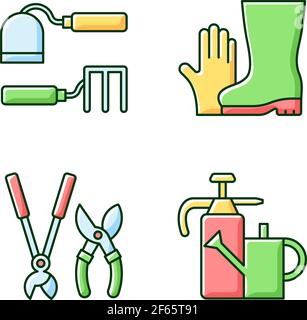 Gardening supplies RGB color icons set Stock Vector
