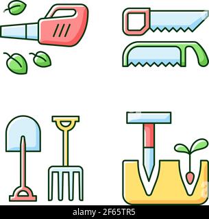 Garden instruments RGB color icons set Stock Vector
