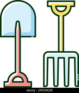 Garden fork and spade RGB color icon Stock Vector