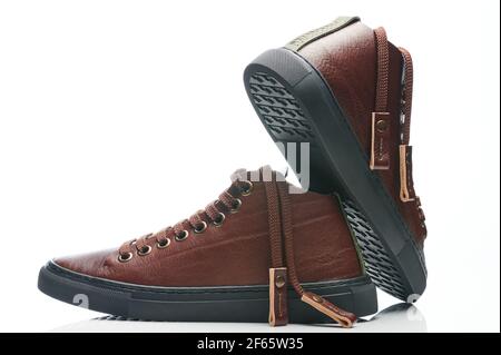 brown leather baseball boots