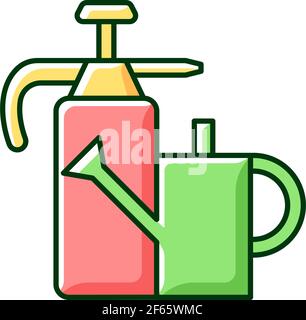 Watering can and hand sprayer RGB color icon Stock Vector