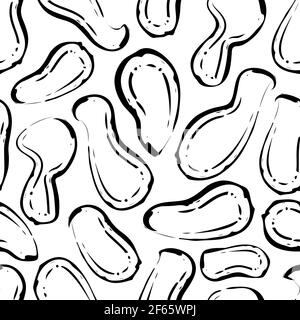Peanut shell line art seamless vector pattern background. Mix of different monkey nuts in calligraphy brush style. Monochrome food backdrop. Doodle Stock Vector