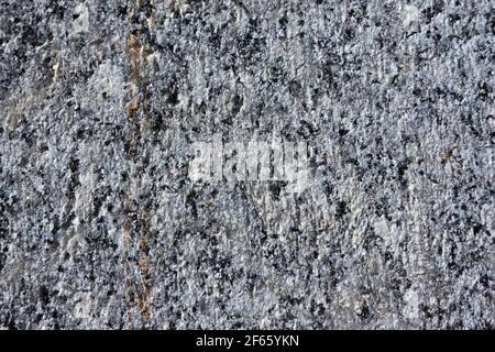 Close view of the surface of a cut granite boulder with saw markings in morning light.