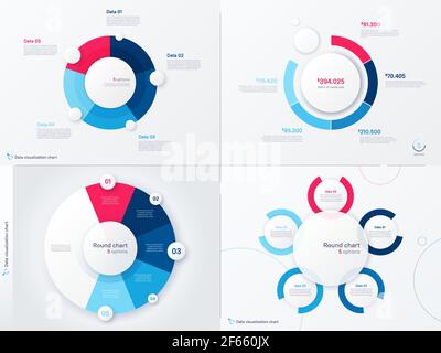 Vector infographic round chart templates. Five options, steps, parts Stock Vector