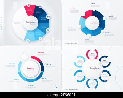 Vector infographic round chart templates. Six options, steps, parts Stock Vector