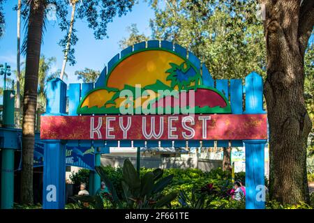 Orlando, Florida. December 22, 2020. Colorful Keywest sign at Seaworld (34) Stock Photo