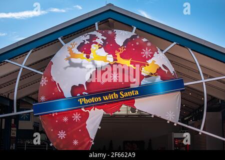 Orlando, Florida. December 22, 2020. Top view of Photos with Santa sign at Seaworld (46) Stock Photo