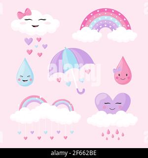 Flat chuva de amor decoration element Set Vector illustration. Stock Vector