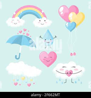 Flat chuva de amor decoration element Set Vector illustration. Stock Vector