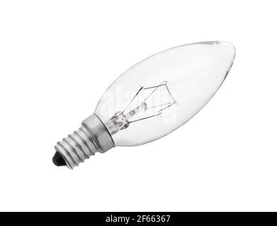Light bulb glow-lamp isolated on white background. Incandescent bulbs, Tungsten bulb cut out. Stock Photo