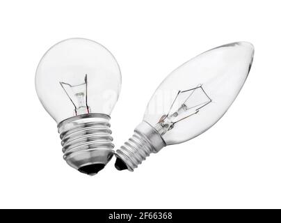 Light bulb glow-lamp isolated on white background. Incandescent bulbs, Tungsten bulb cut out. Stock Photo
