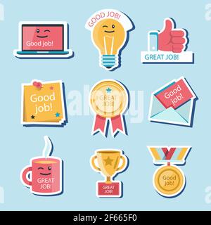 Great job stickers pack Vector illustration. Stock Vector