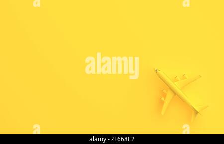 Airplane on yellow background with copy space. Minimal idea concept. 3d rendering Stock Photo