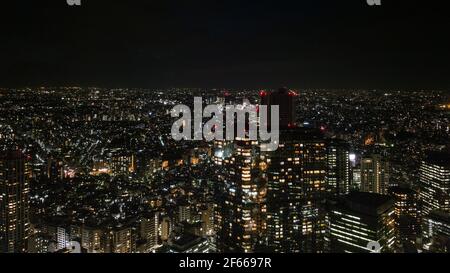 Shinjuku, Tokyo, Japan - Night aerial view taken from Tokyo Government Building observatory. Stock Photo