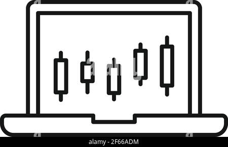 Laptop trader icon, outline style Stock Vector
