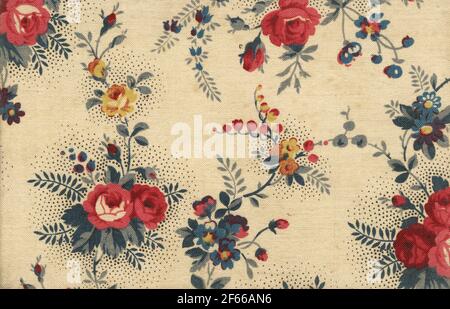 Used vintage old fashioned canvas wallpaper with roses and other floral ornaments - nice in detail Stock Photo
