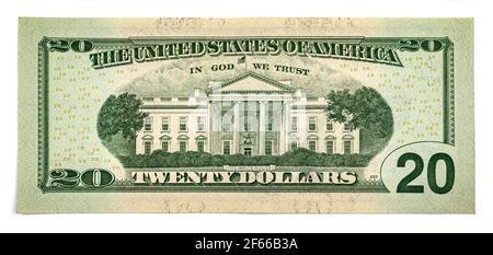 Back side of a 20 dollar bill with White House macro Stock Photo - Alamy