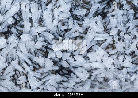 White Snow Crystals Close up Stock Photo