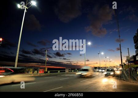 salvador, bahia / brazil - january 20, 2015: vehicles are seen passing through the Pituba neighborhood in the city of Salvador in a place with LED lig Stock Photo
