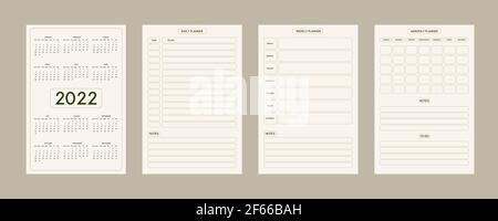 2022 calendar and daily weekly monthly personal planner diary template in  classic strict style. Monthly calendar individual schedule minimalism  restrained design for business notebook. Week starts on sunday Stock Vector  Image 