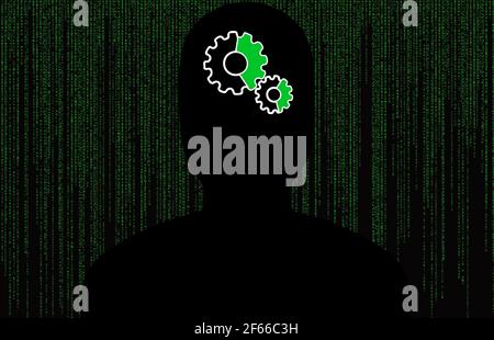 Silhouette of a man head with gear Stock Photo