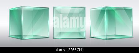 3d realistic vector set of transparent glass presentation cubes, isolated. Stock Vector