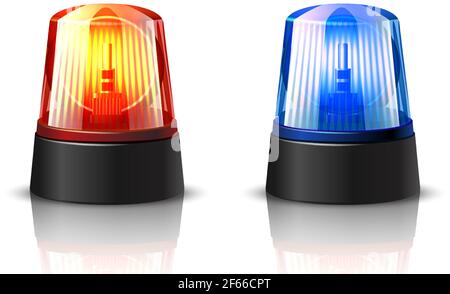 3d realistic vector orange danger hazard car top light glowing on white background. Stock Vector
