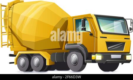 Vector cartoon style car concrete mixer, in yellow color. Isolated on white background. Stock Vector