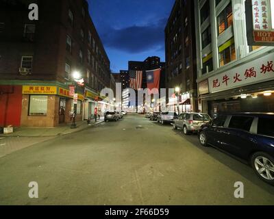 Nighttime image taken in the Chinatown district of Boston. Stock Photo