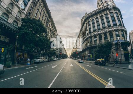 Buenos Aires, Argentina: 04/22/2018; View from central district in Buenos Aires, Argentina. With the obelisk in the background. Landmark in Buenos Air Stock Photo