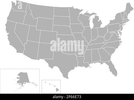 Vector isolated illustration of simplified administrative map of USA (United States of America). Borders of the states (regions). Grey silhouettes. Wh Stock Vector