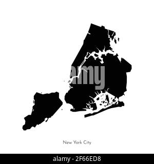 Vector isolated illustration with simplified geometrical shape of New York City map (city in the United States). Black silhouette of The Big Apple (NY Stock Vector