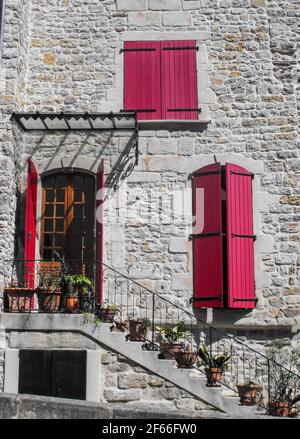 French Red Shutter doors and windows France south of france Stock Photo