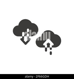 Cloud with arrow black vector icon. Data upload and download symbol. Stock Vector