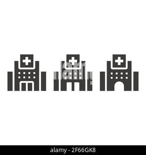 Hospital with medical cross. Clinic building black vector icon. Stock Vector