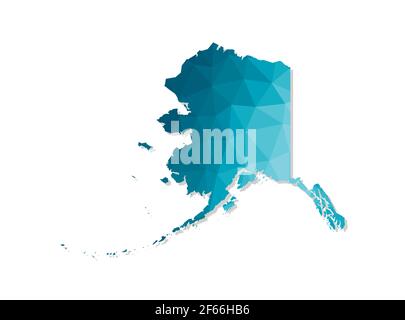 Vector isolated illustration icon with simplified blue silhouette of Alaska map - state of the USA. Polygonal geometric style. White background. Stock Vector