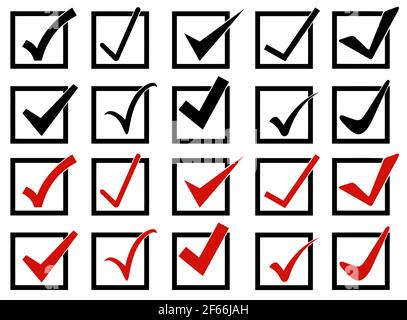 Collection of different check mark icons in boxes isolated on white ...