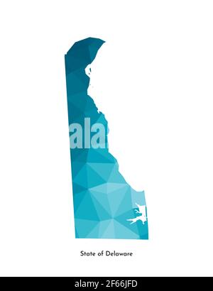 Vector isolated illustration icon with simplified blue map's silhouette of State of Delaware (USA). Polygonal geometric style. White background. Stock Vector