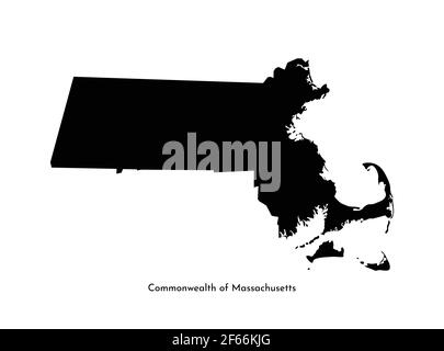 Vector isolated simplified illustration icon with black map's silhouette of Commonwealth of Massachusetts (USA). White background Stock Vector