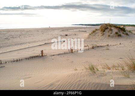 The sandy coastline at South Shields beach, a seaside town near Newcastle upon Tyne in the North East of England. Stock Photo