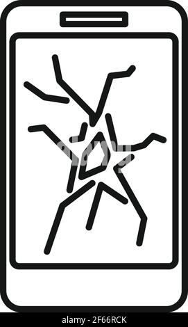 Cracked smartphone display icon, outline style Stock Vector