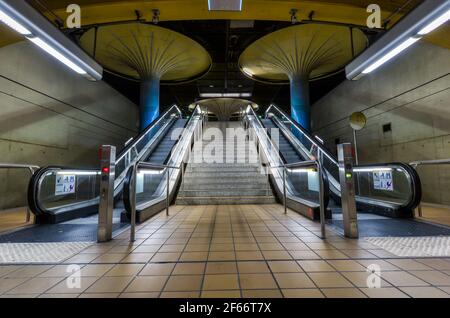 empty underground subway station in frankfurt. Stock Photo