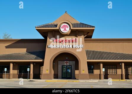 Houston, Texas USA 03-26-2021: Hayashi Hibachi Steak House exterior in Houston TX. Japanese restaurant chain. Stock Photo