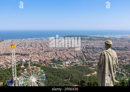 Looking over Barcelona from Tibidabo hill. Barcelona, Spain Stock Photo