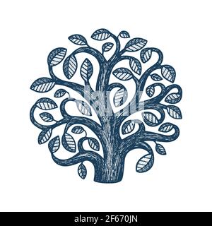 Abstract tree hand drawn vector illustration. Tree engraving style drawing symbol and sign. Stock Vector
