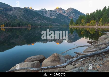 Scenic view at Twin Lakes, Bridgeport, California, USA, at early sunrise in autumn.